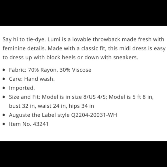 Auguste the Label Lumi Keepsake Midi Dress Off White Tie Dye - Picture 4 of 4